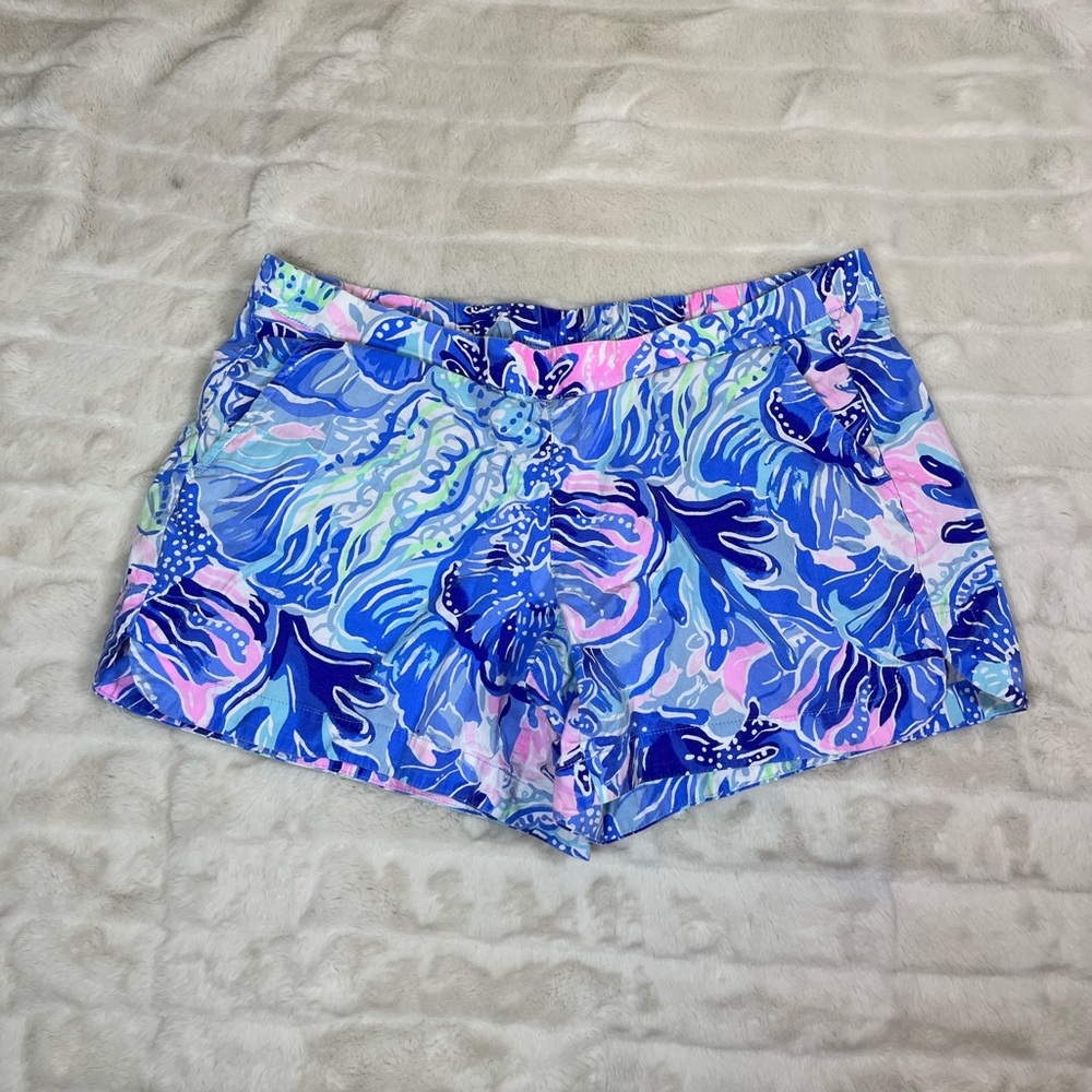 Lilly Pulitzer S Ocean View Cotton Blue Saltwater Under Sea Preppy Coral Shorts